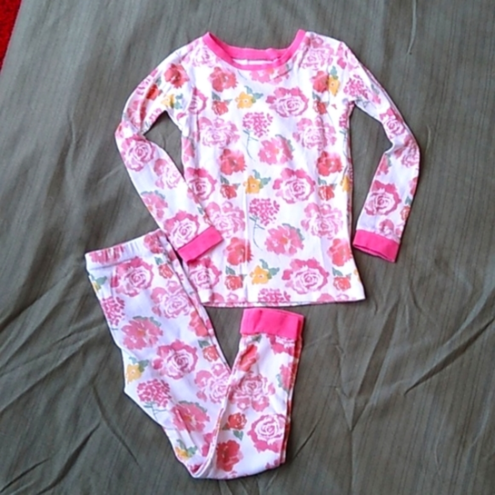 Burt's Bees Organic Pajamas Girls Size 5 Peachy Pink Flower Design